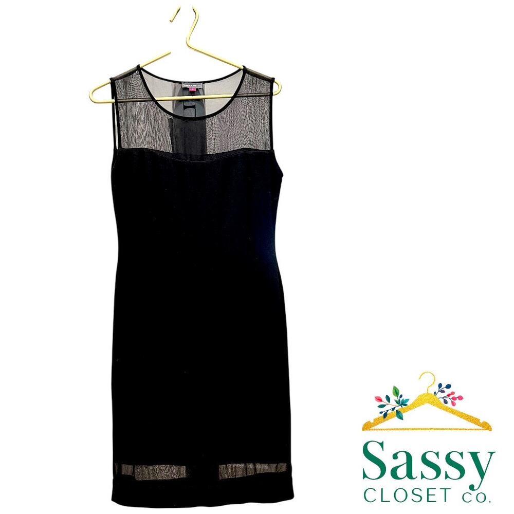 ✨ VINCE CAMUTO Black Mesh Panel Shift Dress S Illusion Cocktail LBD EUC 🖤